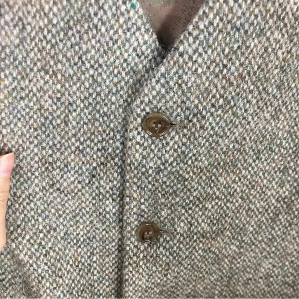 NWOT PETER CHRISTIAN Waistcoat Vest 54R Brown Wool Harris-Tweed Hand-Woven 5Bttn